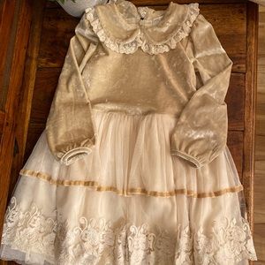 Mae Li Rose Formal Girl Dress Cream Gold Special Occassion Holidag